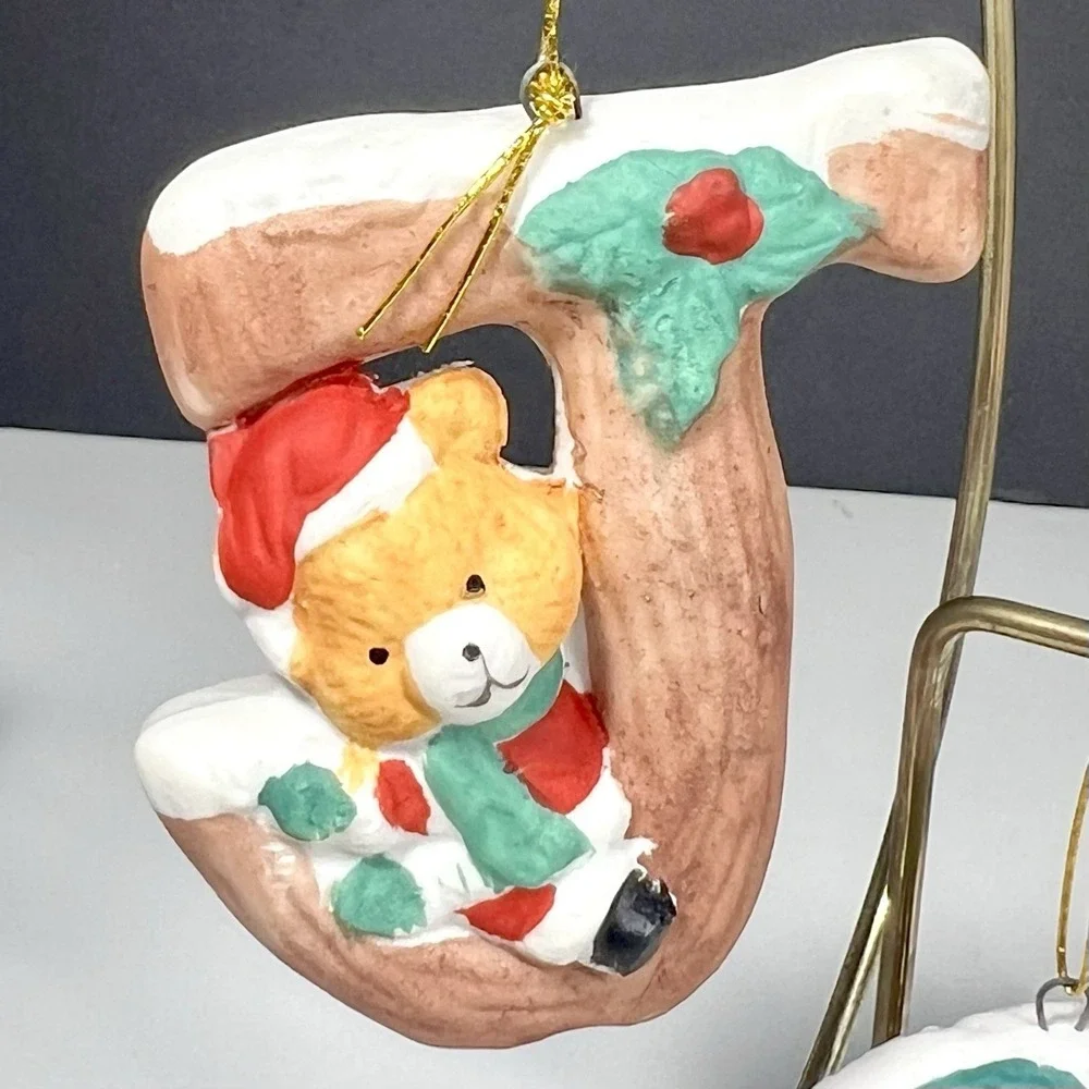 VTG Christmas Around The World JOY Teddy‎ Bears Letter Ornaments Set of 3 w/Box